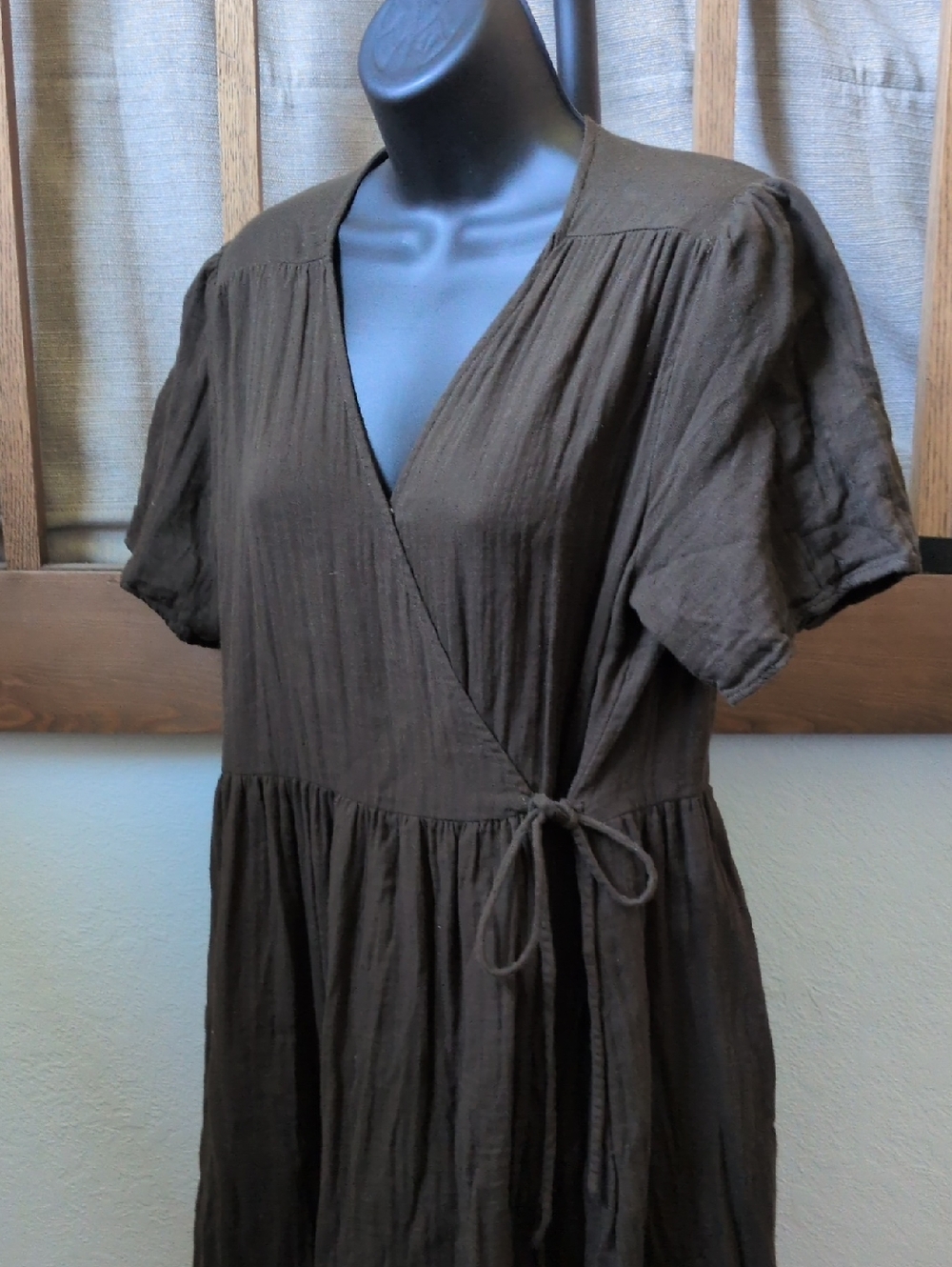 ✨ Neuflora Cotton Wrap Dress In Chocolate Brown Size M - Picture 2 of 11
